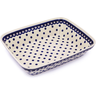 Polish Pottery Rectangular Baker 12" Peacock Dots