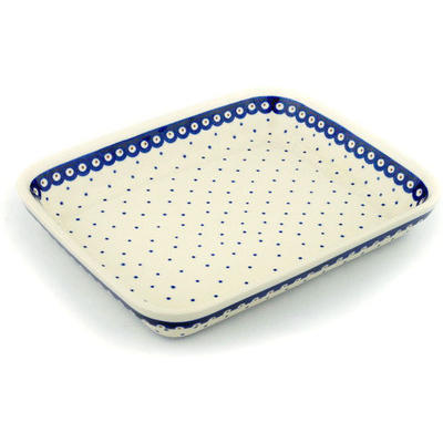 Polish Pottery Rectangular Baker 12&quot; Peacock Dots