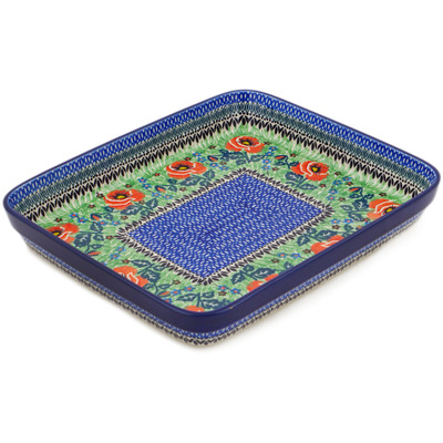 Polish Pottery Rectangular Baker 12&quot; Playful Poppy UNIKAT