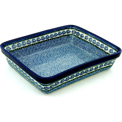 Polish Pottery Rectangular Baker 12&quot; Polka Dot Daisy