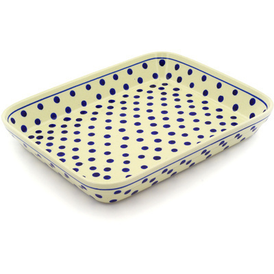 Polish Pottery Rectangular Baker 12" Polka Dot