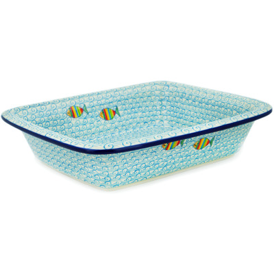 Polish Pottery Rectangular Baker 12" Rainbow Fish