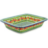 Polish Pottery Rectangular Baker 12&quot; Red Flora On Green Daisy UNIKAT