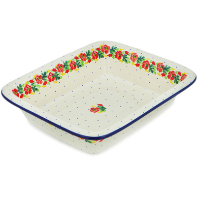 Polish Pottery Rectangular Baker 12" Red Poppy Chain