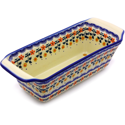 Polish Pottery Rectangular Baker 12" Red Sunflower