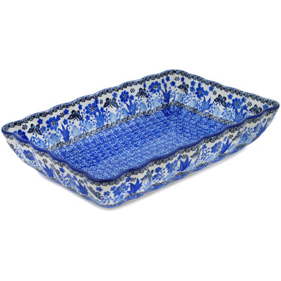 Polish Pottery Rectangular Baker 12" Royal Garden UNIKAT