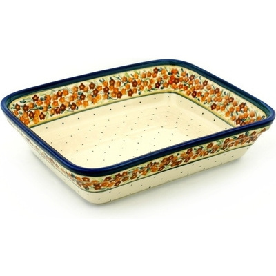 Polish Pottery Rectangular Baker 12&quot; Russett Floral