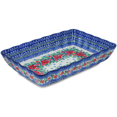Polish Pottery Rectangular Baker 12&quot; Sand Dollar Flowers UNIKAT
