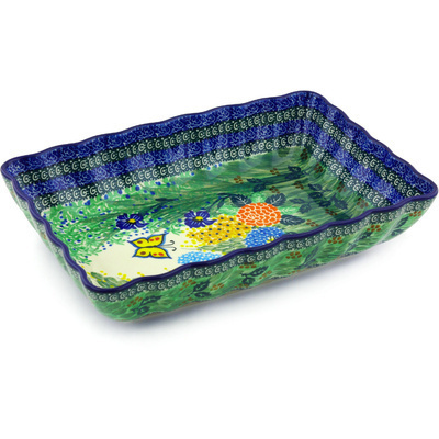 Polish Pottery Rectangular Baker 12" Spring Garden UNIKAT