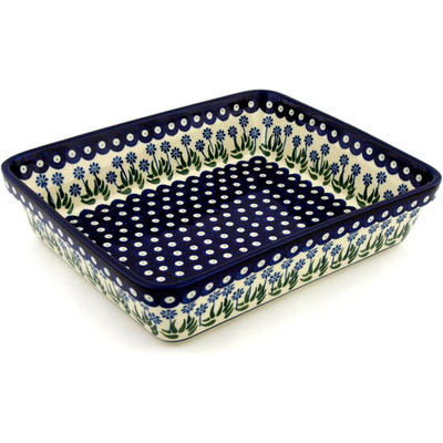 Polish Pottery Rectangular Baker 12&quot; Springing Calendulas