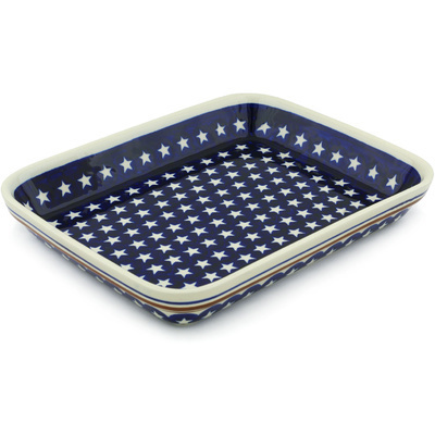 Polish Pottery Rectangular Baker 12&quot; Stars And Stripes