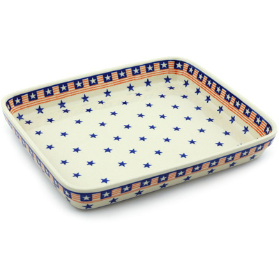 Polish Pottery Rectangular Baker 12" Stars And Stripes