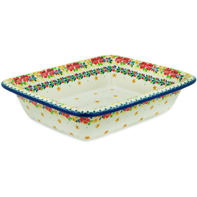 Polish Pottery Rectangular Baker 12" Summer Blossoms