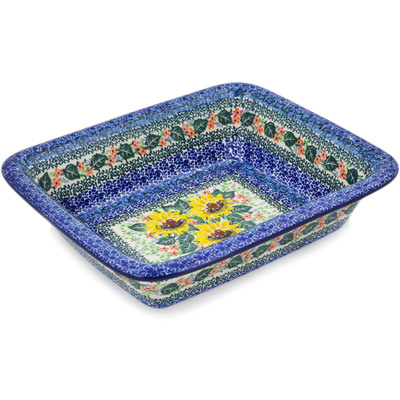 Polish Pottery Rectangular Baker 12" Summer Sunflowers UNIKAT
