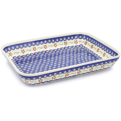 Polish Pottery Rectangular Baker 12" Sweet Red Flower