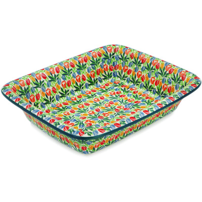 Polish Pottery Rectangular Baker 12" Tulip Cascade UNIKAT