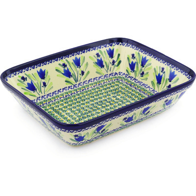 Polish Pottery Rectangular Baker 12" Tulip Fields UNIKAT