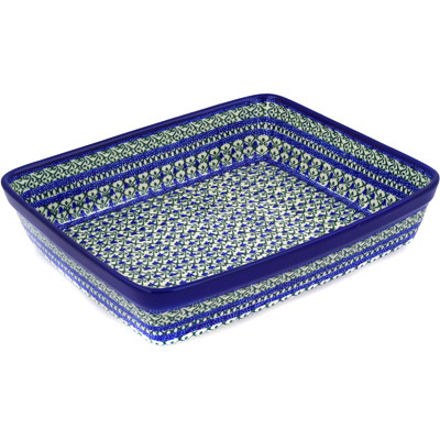 Polish Pottery Rectangular Baker 12" Tulip Trellis