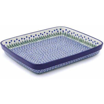 Polish Pottery Rectangular Baker 12&quot; Water Tulip