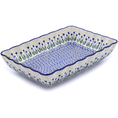 Polish Pottery Rectangular Baker 12&quot; Water Tulip