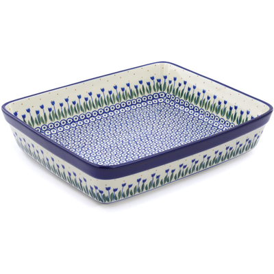 Polish Pottery Rectangular Baker 12" Water Tulip