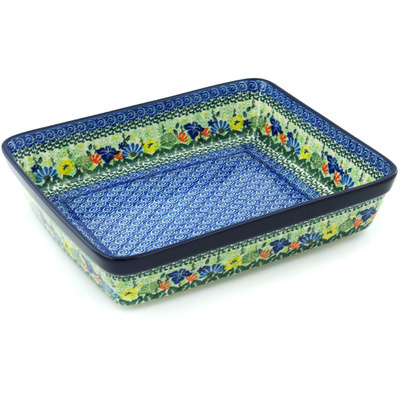 Polish Pottery Rectangular Baker 12&quot; Wildflower Wreath UNIKAT