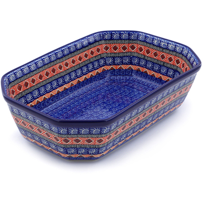 Polish Pottery Rectangular Baker 13&quot; Aztec Night