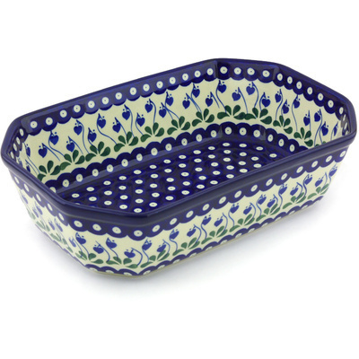 Polish Pottery Rectangular Baker 13" Bleeding Heart Peacock