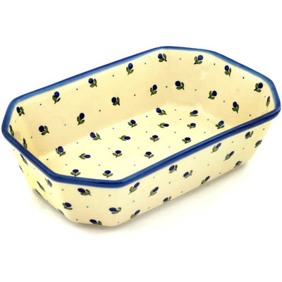 Polish Pottery Rectangular Baker 13" Blue Buds