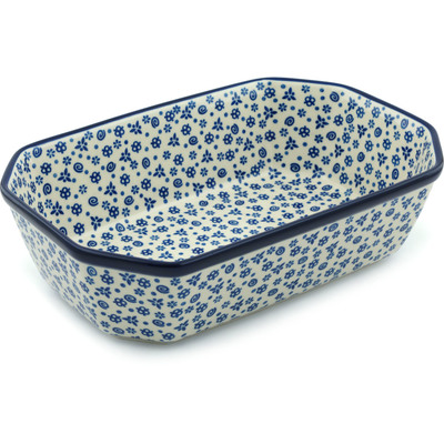 Polish Pottery Rectangular Baker 13&quot; Blue Confetti