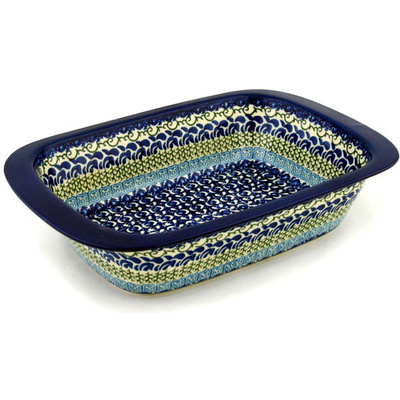 Polish Pottery Rectangular Baker 13&quot; Blue Passion