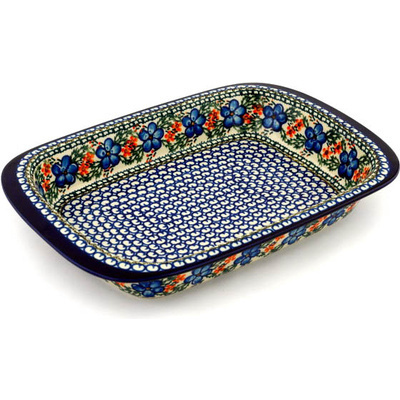 Polish Pottery Rectangular Baker 13&quot; Cobblestone Garden