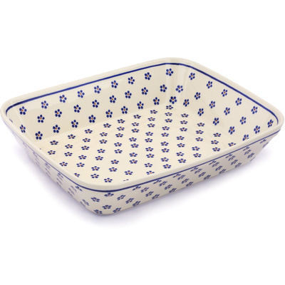 Polish Pottery Rectangular Baker 13" Daisy Dots