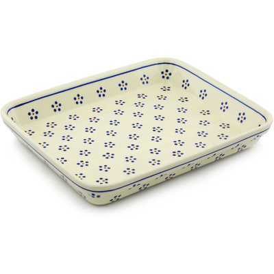 Polish Pottery Rectangular Baker 13" Daisy Dots