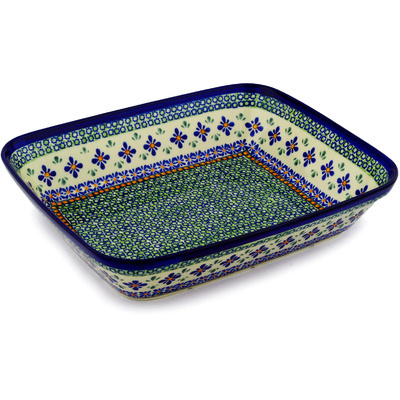 Polish Pottery Rectangular Baker 13" Gingham Flowers