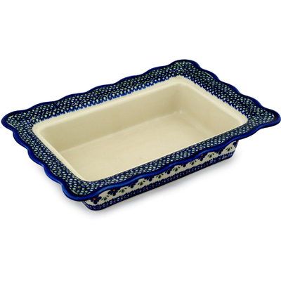 Polish Pottery Rectangular Baker 13" Gingham Flowers