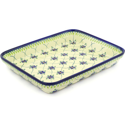 Polish Pottery Rectangular Baker 13" Gingham Trellis