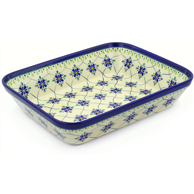 Polish Pottery Rectangular Baker 13" Gingham Trellis