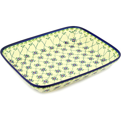 Polish Pottery Rectangular Baker 13" Gingham Trellis
