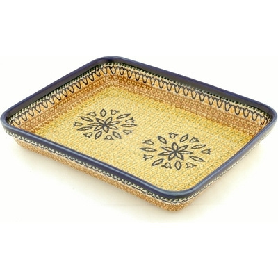 Polish Pottery Rectangular Baker 13" Golden Tulip UNIKAT