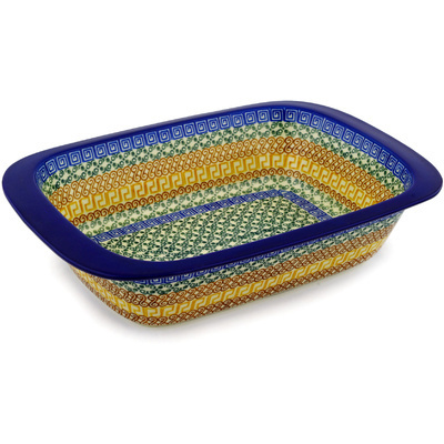 Polish Pottery Rectangular Baker 13&quot; Grecian Sea