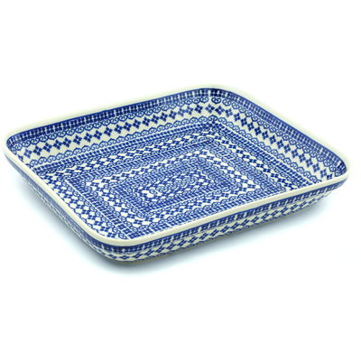 Polish Pottery Rectangular Baker 13" Kuchen And Kisses