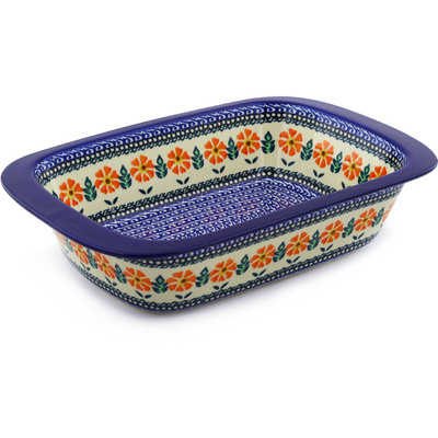 Polish Pottery Rectangular Baker 13&quot; Poppy Inferno