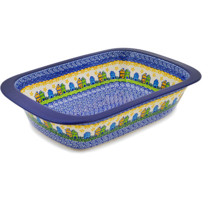Polish Pottery Rectangular Baker 13&quot; Riverside Village UNIKAT