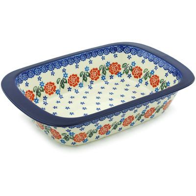 Polish Pottery Rectangular Baker 13" Rose Burst