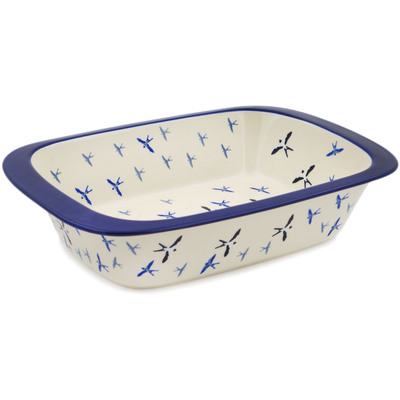 Polish Pottery Rectangular Baker 13&quot; Soaring Swallows UNIKAT