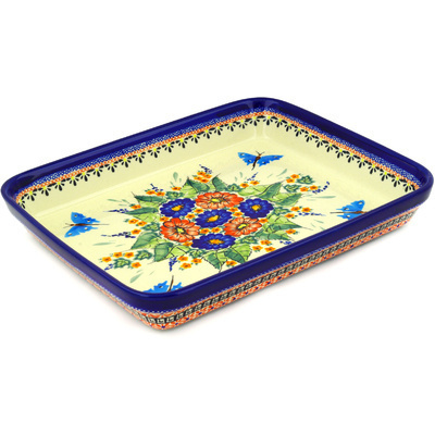 Polish Pottery Rectangular Baker 13&quot; Spring Splendor UNIKAT