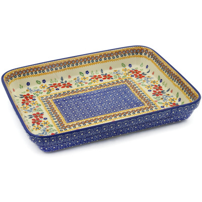 Polish Pottery Rectangular Baker 13&quot; Summer Bouquet UNIKAT