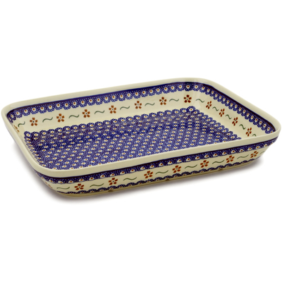 Polish Pottery Rectangular Baker 13&quot; Sweet Red Flower