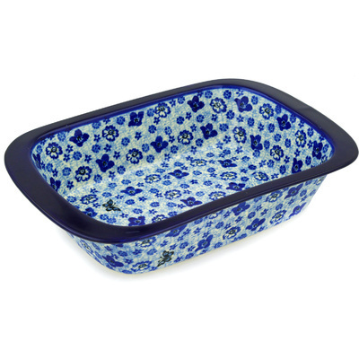 Polish Pottery Rectangular Baker 13" True Blue Calico
